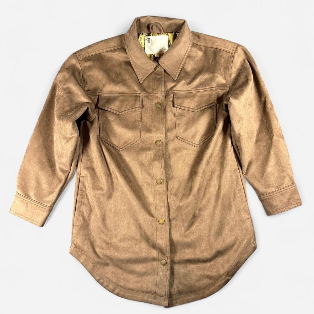 Anthropologie Pilcro Vegan Suede Brown Floral Lined Shirt Jacket S